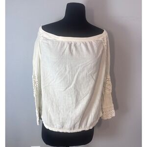 HARD‎ TAIL FOREVER Off The Shoulder Crochet Sleeve Top Cream White Size M